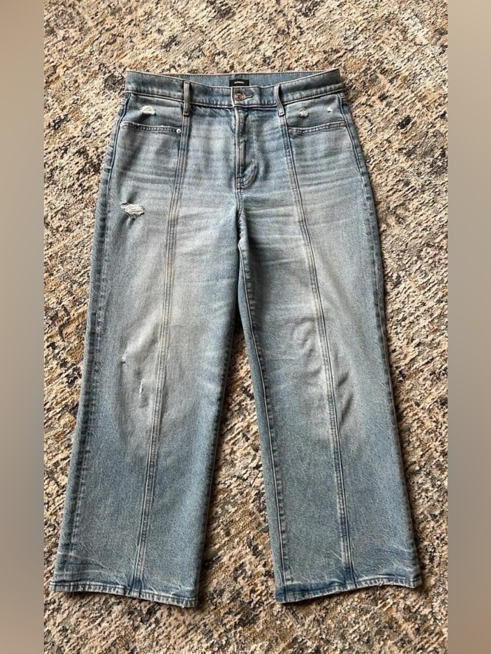 Express Distressed Wide-Leg Jeans - Light Blue, sz 12 short